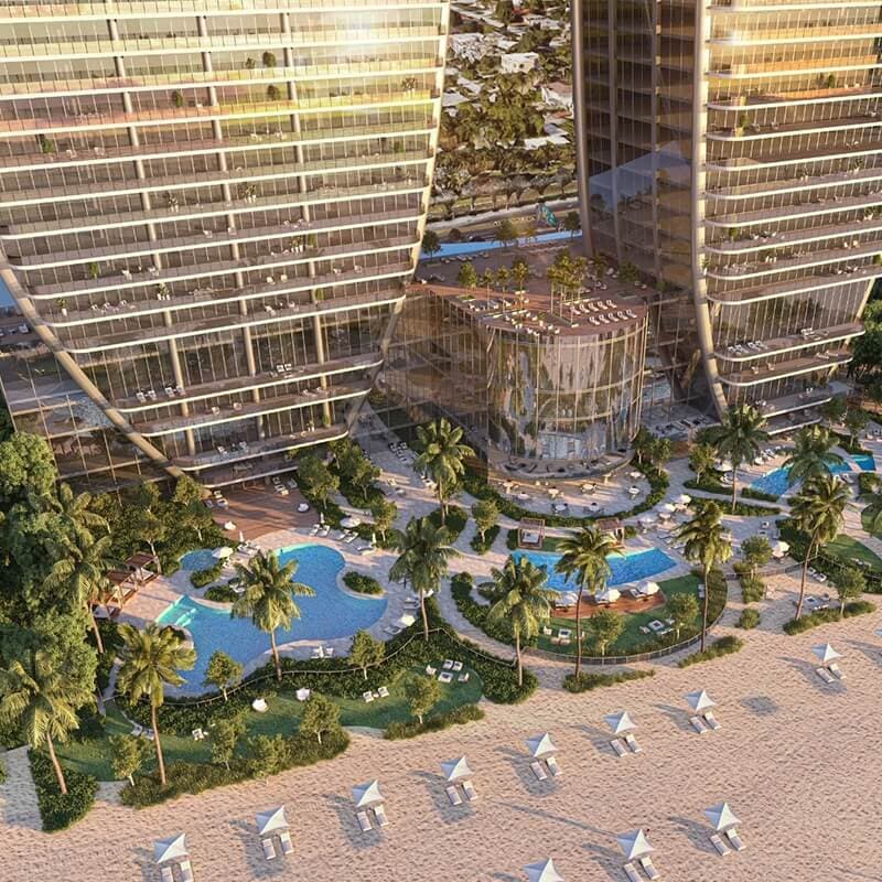Oceanfront amenities deck and pools at The St. Regis Residences